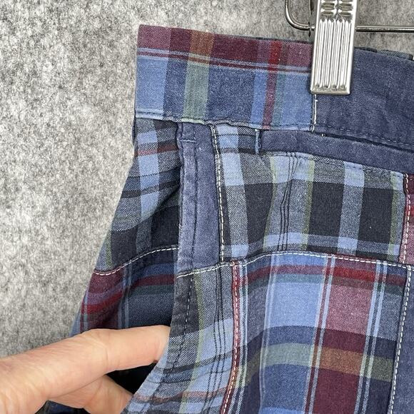 Lands End July 4th USA Madras Plaid Shorts Mens 34x9 Patchwork Y2K Americana - Picture 2 of 6